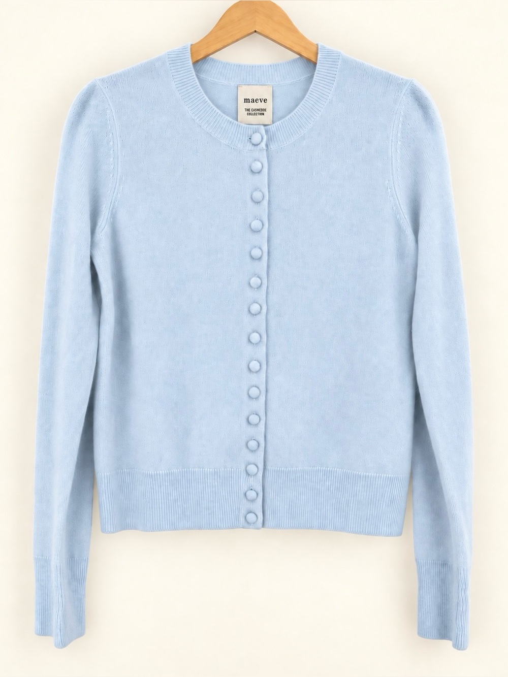 Anthropologie Maeve Sky Blue 100% Cashmere Puff Sleeve Cardigan M NWT